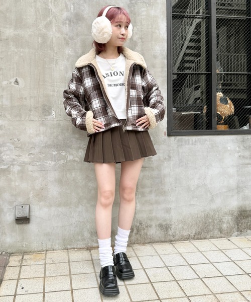 セール】裏ボアチェック柄ブルゾン（ブルゾン）｜SOLLON