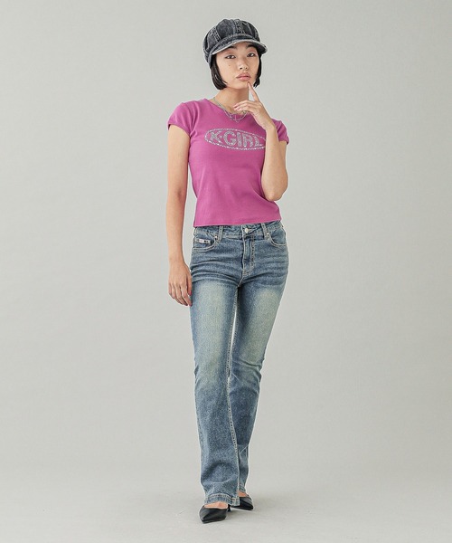 X-girl（エックスガール）の「RHINESTONE OVAL LOGO S/S BABY TEE（Tシャツ/カットソー・レディース・ピンク/ホワイト/ブラック・S/M）」の10枚目の写真