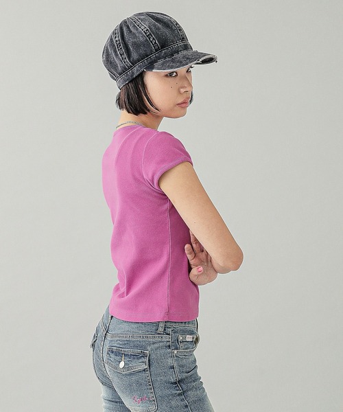 国内配送★X-girl★L OVAL LOGO S/S BABY TEE 3色 チビT RHINESTONE OVAL LOGO S/S BABY TEE（Tシャツ/カットソー）｜X