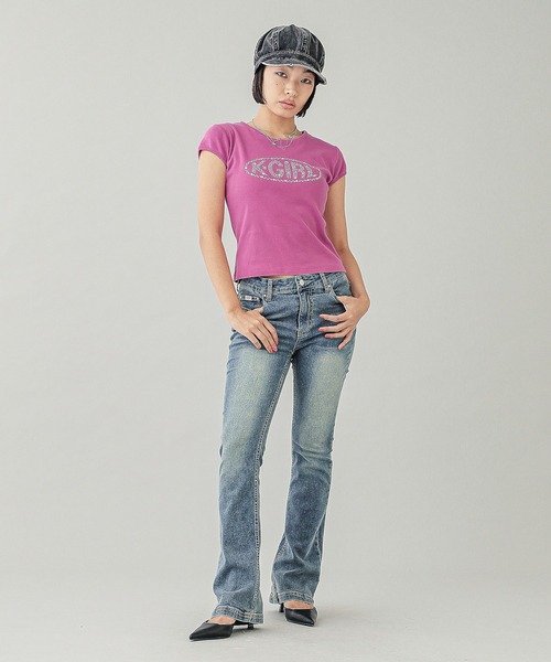 tシャツ RHINESTONE OVAL LOGO S/S BABY TEE レディース RHINESTONE OVAL LOGO S/S BABY TEE（Tシャツ/カットソー）｜X