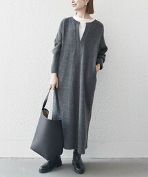 SHIPS any | SHIPS any:〈手洗い可能〉起毛 ワッフル キーネック ロング ワンピース(ワンピース)