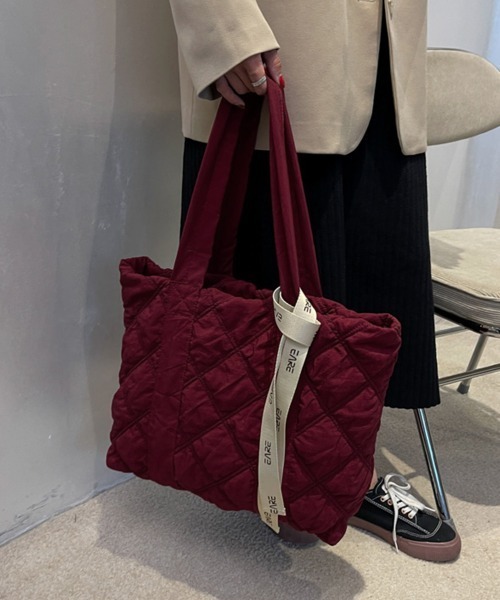 Miniministore(ミニミニストア)の「キルティングバッグ トートバッグ 大容量(トートバッグ・レディース・マスタード/オレンジ/ワインレッド/ブラック/グレー/カーキ/ベージュ・FREE)」の17枚目の写真