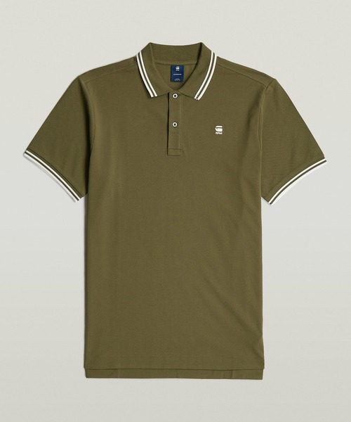 G-STAR(ジースター)の「DUNDA SLIM STRIPE POLO/ワンポイントロゴポロ(ポロシャツ・メンズ・ダークオリーブ・LARGE/MEDIUM/SMALL/X-LARGE/X-SMALL)」の1枚目の写真