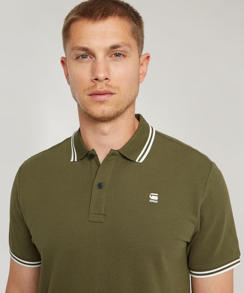 G-STAR(ジースター)の「DUNDA SLIM STRIPE POLO/ワンポイントロゴポロ(ポロシャツ・メンズ・ダークオリーブ・LARGE/MEDIUM/SMALL/X-LARGE/X-SMALL)」の6枚目の写真