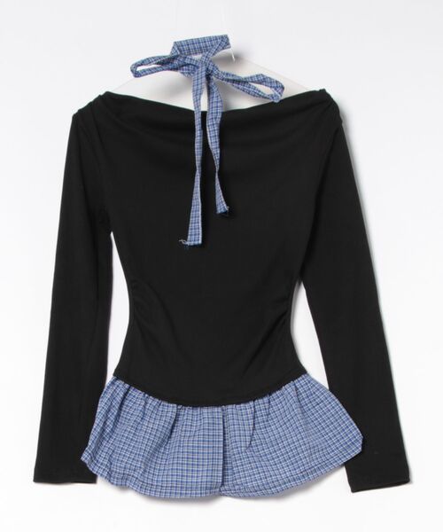 i-dare(アイディア)の「【i-dare】オフショルダー フェイクレイヤード 長袖 トップス(Tシャツ/カットソー・レディース・ブラック/グレー・SMALL/MEDIUM/LARGE)」の10枚目の写真