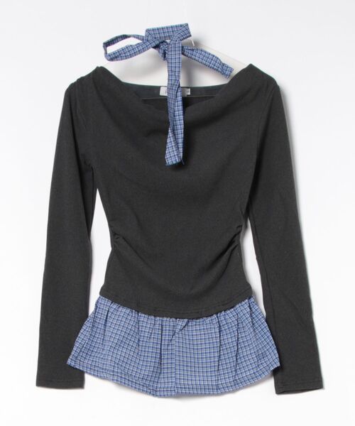 i-dare(アイディア)の「【i-dare】オフショルダー フェイクレイヤード 長袖 トップス(Tシャツ/カットソー・レディース・ブラック/グレー・SMALL/MEDIUM/LARGE)」の11枚目の写真