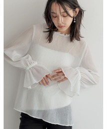 [オケージョン セレモニー]無地or花柄orドット楊柳シフォンハイネックブラウス