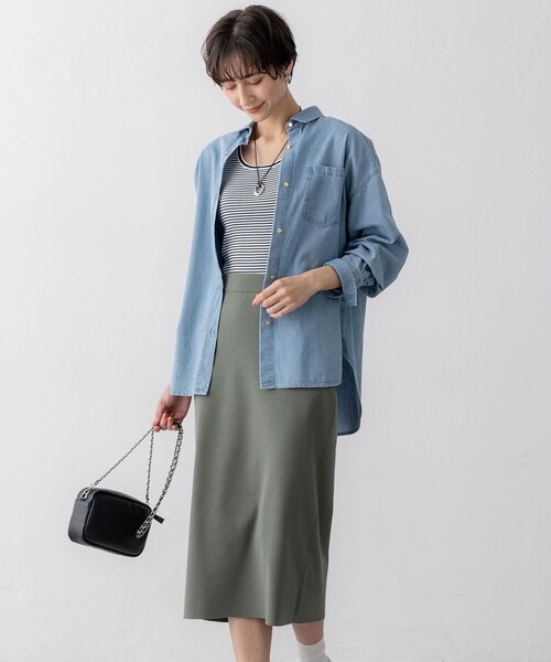 23区(ニジュウサンク)の「【洗える】コンフォートストレッチ ニット タイト スカート(スカート・レディース・ネイビー系/ブラック系/カーキ系・40/38)」の7枚目の写真