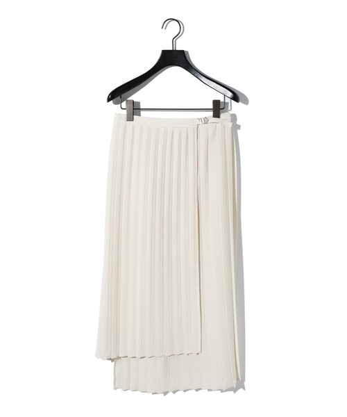 MIDIUMISOLID（ミディウミソリッド）の「MIDIUMISOLID for Ladies アシンメトリーヘムラッププリーツスカート（スカート・レディース・ブラック/チャコールグレー/アイボリー・FREE）」の2枚目の写真