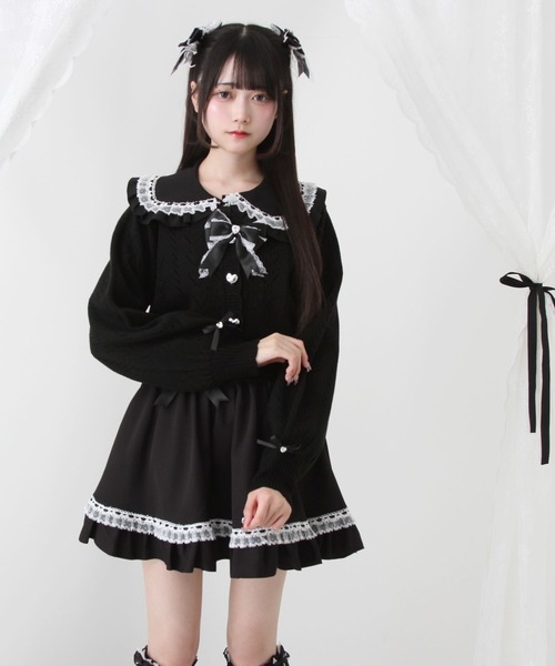 DearMyLove(ディアマイラブ)の「キラキラハート編み柄ショートカーディガン(カーディガン/ボレロ・レディース・レッド/ラベンダー/ベビーピンク/サックスブルー/ブラック/オフホワイト・M-L/LL~3L)」の3枚目の写真