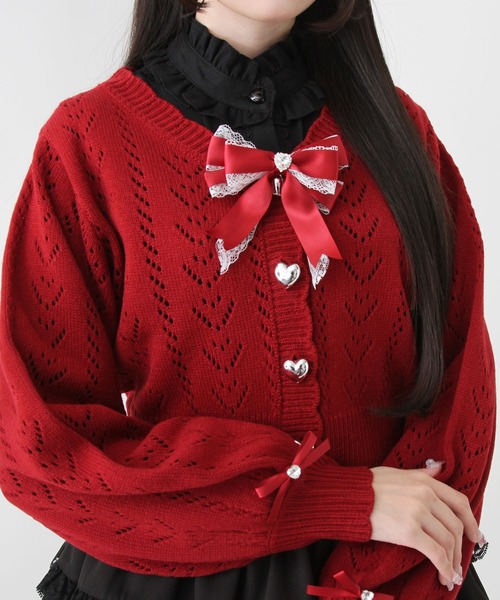 DearMyLove(ディアマイラブ)の「キラキラハート編み柄ショートカーディガン(カーディガン/ボレロ・レディース・レッド/ラベンダー/ベビーピンク/サックスブルー/ブラック/オフホワイト・M-L/LL~3L)」の21枚目の写真