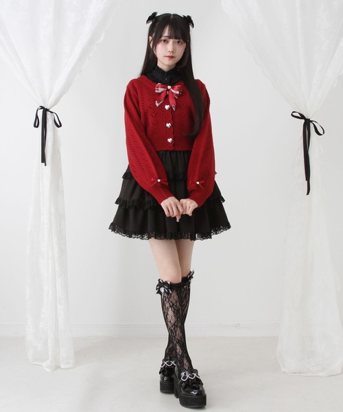 キラキラハート編み柄ショートカーディガン（カーディガン/ボレロ