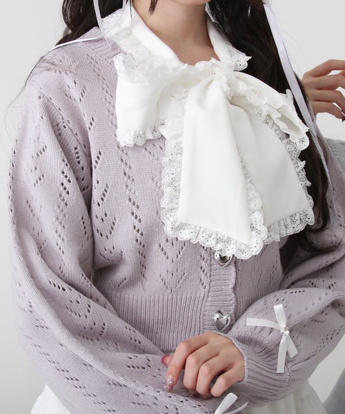 セール】キラキラハート編み柄ショートカーディガン（カーディガン