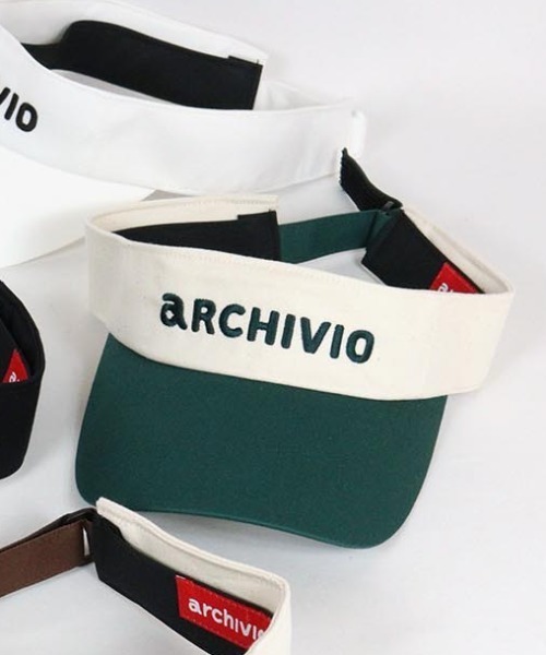 お値下げ　アルチビオ ホワイトサンバイザー ロゴ付き archivio（アルチビオ） サンバイザー 「LADIES」ツバ広サンバイザー