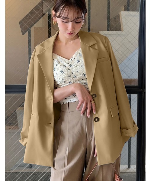Re:EDIT（リエディ）の「[新色追加][nachicoさんセレクト]ストレッチミックスツイルシングルテーラードジャケット（テーラードジャケット・レディース・チャコールグレー/ブラック/ベージュ/アイボリー/グレイッシュベージュ・MEDIUM/LARGE）」の4枚目の写真
