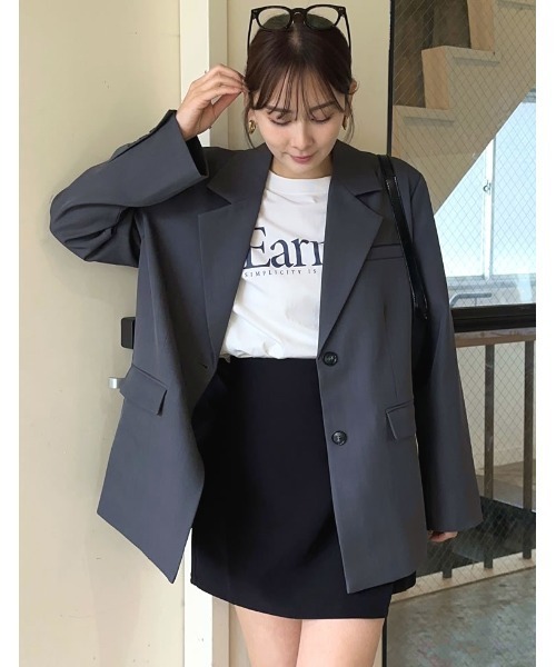 Re:EDIT（リエディ）の「[新色追加][nachicoさんセレクト]ストレッチミックスツイルシングルテーラードジャケット（テーラードジャケット・レディース・チャコールグレー/ブラック/ベージュ/アイボリー/グレイッシュベージュ・MEDIUM/LARGE）」の3枚目の写真