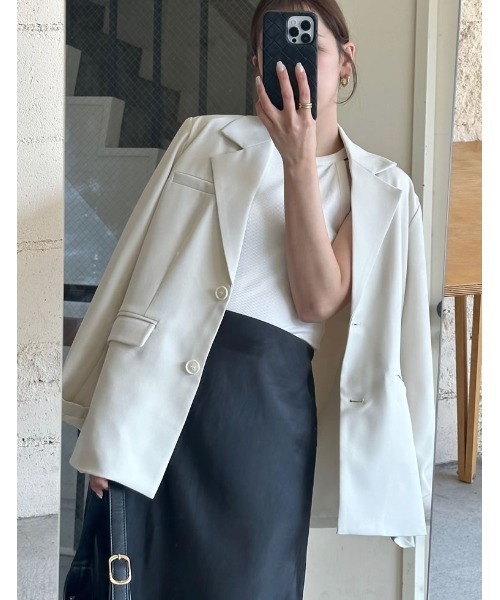 Re:EDIT（リエディ）の「[新色追加][nachicoさんセレクト]ストレッチミックスツイルシングルテーラードジャケット（テーラードジャケット・レディース・チャコールグレー/ブラック/ベージュ/アイボリー/グレイッシュベージュ・MEDIUM/LARGE）」の2枚目の写真