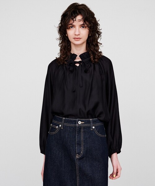 cloenc(クロエンス)の「【手洗い可】シアーリボンブラウス(シャツ/ブラウス・レディース・ブラック/アイボリー・02)」の2枚目の写真