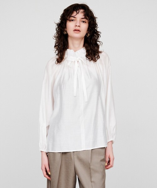 cloenc(クロエンス)の「【手洗い可】シアーリボンブラウス(シャツ/ブラウス・レディース・ブラック/アイボリー・02)」の3枚目の写真