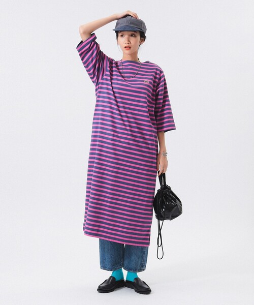 LACOSTE(ラコステ)の「【別注】LACOSTE / ボーダー ハーフスリーブ ドレス(ワンピース・レディース・ブルー/ベージュ/フューシャピンク・38/36)」の5枚目の写真
