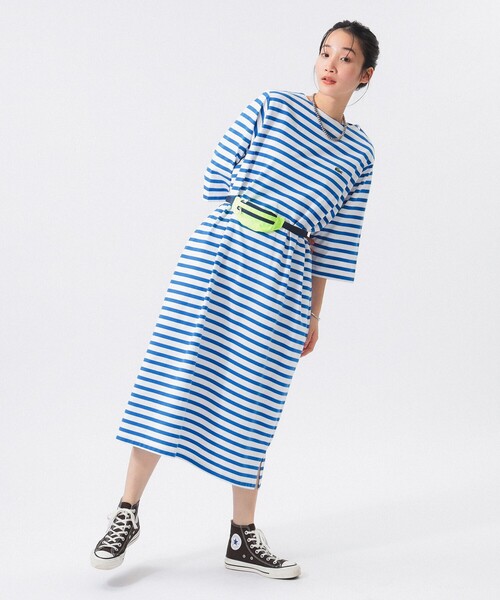 LACOSTE(ラコステ)の「【別注】LACOSTE / ボーダー ハーフスリーブ ドレス(ワンピース・レディース・ブルー/ベージュ/フューシャピンク・38/36)」の11枚目の写真
