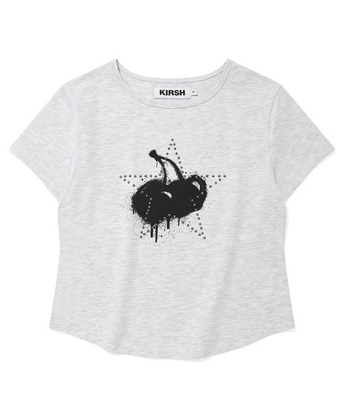 KIRSH（キルシー）の「KIRSH MELTING CHERRY PRINTED CROP T-SHIRT メルティング チェリー プリンテッド クロップ Tシャツ（Tシャツ/カットソー・レディース・レッド/グレー/ブラック・ONE SIZE）」の6枚目の写真