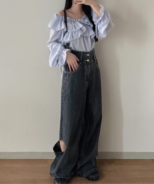 nemne store（ネンネストア）の「《Delfy》2wayオフショルカシュクールブラウス（シャツ/ブラウス・レディース・アイボリー/ブラック系/パープル系・フリー）」の7枚目の写真