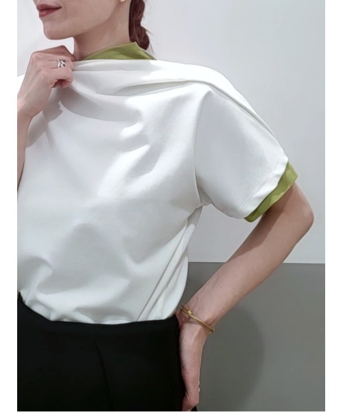 CIS.(シス)の「CIS. ピンチドネックTシャツ ウォッシャブル 無地(Tシャツ/カットソー・レディース・ホワイト系/グリーン系/ブラック系・36(7号)/38(9号))」の2枚目の写真