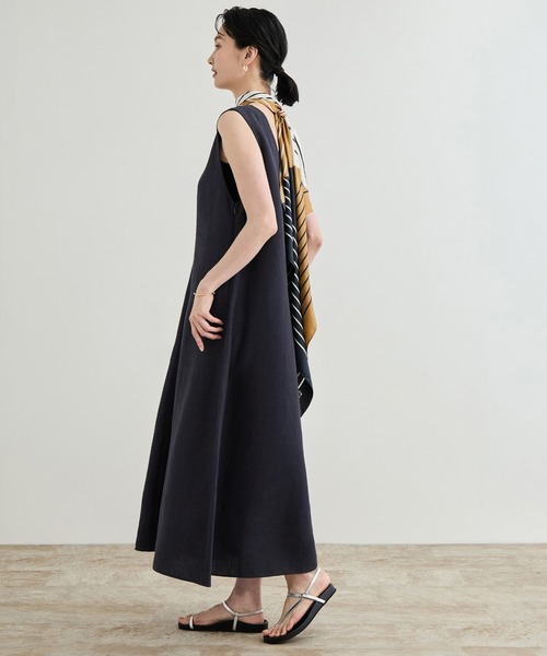 ★M&S Collection リネンリッチVネックフレア 淑女ワンピ★ Lace Ladies 総レース7分袖Vネックフレアワンピース 女性