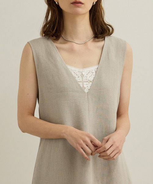 尾州リネンディープVネックフレアドレス（ワンピース）｜ROPE 