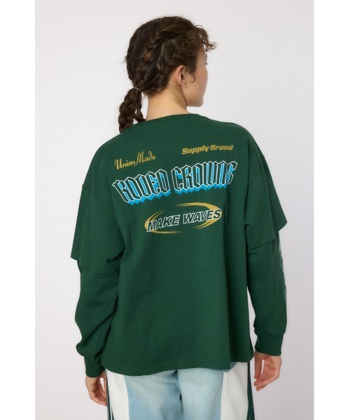 RODEO CROWNS WIDE BOWL(ロデオクラウンズワイドボウル)の「VintageフェイクレイヤードロングスリーブTシャツ(Tシャツ/カットソー・レディース・アイボリー/ブラック/スモークピンク/ダークグリーン・FREE)」の1枚目の写真