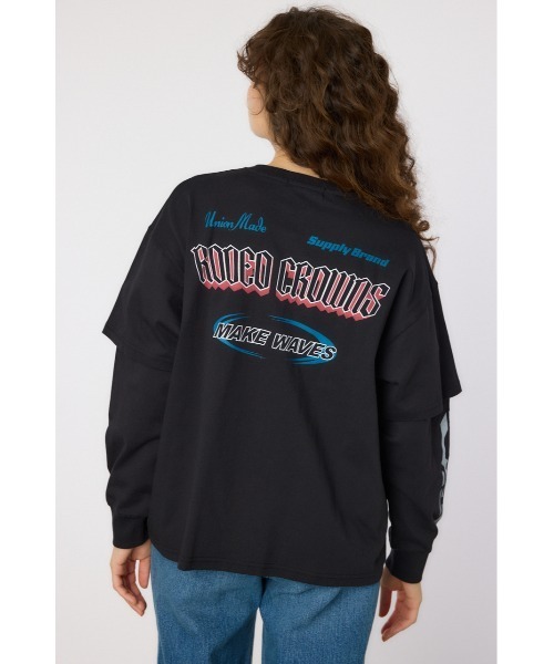 RODEO CROWNS WIDE BOWL(ロデオクラウンズワイドボウル)の「VintageフェイクレイヤードロングスリーブTシャツ(Tシャツ/カットソー・レディース・アイボリー/ブラック/スモークピンク/ダークグリーン・FREE)」の7枚目の写真