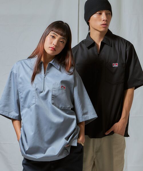 BEN DAVIS（ベンデイビス）の「【BEN DAVIS（ベンデイビス）】1/2 ZIP S/S SHIRT / シャツ レギュラー ワンポイント シンプル ハーフジップ（シャツ/ブラウス・メンズ・ブラック/ベージュ/ネイビー/その他1/ライトグレー・MEDIUM/LARGE/X-LARGE）」の12枚目の写真