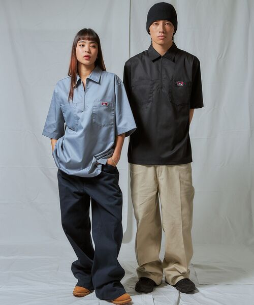 BEN DAVIS（ベンデイビス）の「【BEN DAVIS（ベンデイビス）】1/2 ZIP S/S SHIRT / シャツ レギュラー ワンポイント シンプル ハーフジップ（シャツ/ブラウス・メンズ・ブラック/ベージュ/ネイビー/その他1/ライトグレー・MEDIUM/LARGE/X-LARGE）」の11枚目の写真