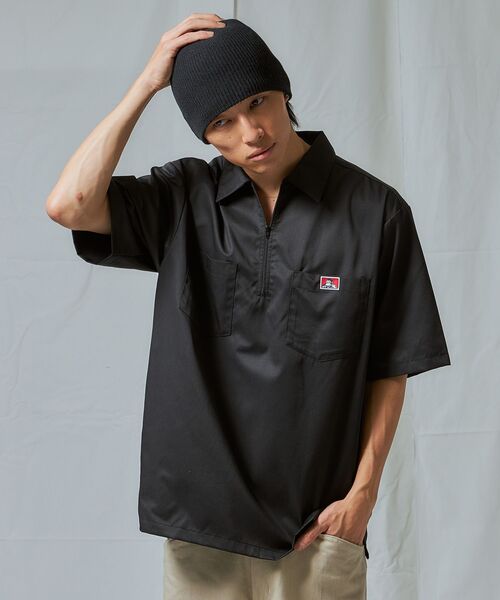 BEN DAVIS（ベンデイビス）の「【BEN DAVIS（ベンデイビス）】1/2 ZIP S/S SHIRT / シャツ レギュラー ワンポイント シンプル ハーフジップ（シャツ/ブラウス・メンズ・ブラック/ベージュ/ネイビー/その他1/ライトグレー・MEDIUM/LARGE/X-LARGE）」の7枚目の写真