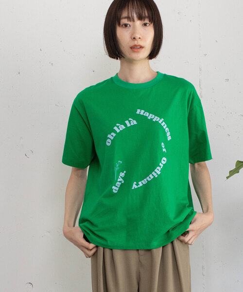 POU DOU DOU(プードゥドゥ)の「厚盛りプリントサークルロゴTシャツ(Tシャツ/カットソー・レディース・ダークグレー/アイボリー/グリーン・M)」の3枚目の写真