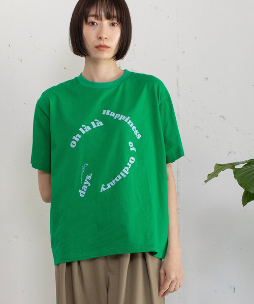 POU DOU DOU(プードゥドゥ)の「厚盛りプリントサークルロゴTシャツ(Tシャツ/カットソー・レディース・ダークグレー/アイボリー/グリーン・M)」の4枚目の写真