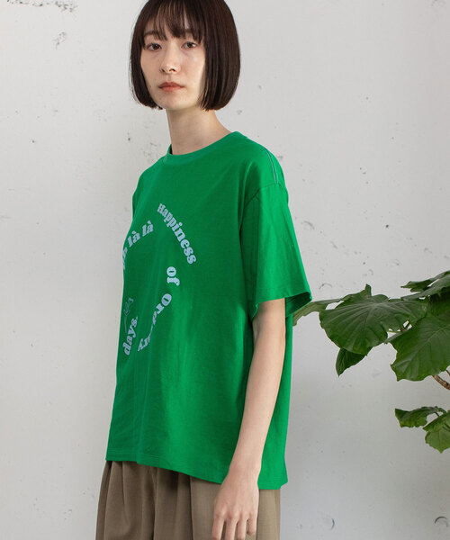 POU DOU DOU(プードゥドゥ)の「厚盛りプリントサークルロゴTシャツ(Tシャツ/カットソー・レディース・ダークグレー/アイボリー/グリーン・M)」の5枚目の写真