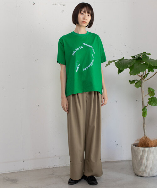 POU DOU DOU(プードゥドゥ)の「厚盛りプリントサークルロゴTシャツ(Tシャツ/カットソー・レディース・ダークグレー/アイボリー/グリーン・M)」の7枚目の写真