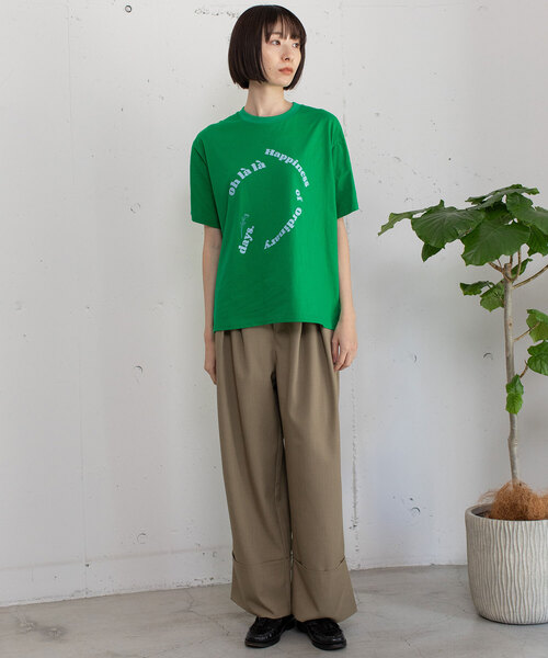 POU DOU DOU(プードゥドゥ)の「厚盛りプリントサークルロゴTシャツ(Tシャツ/カットソー・レディース・ダークグレー/アイボリー/グリーン・M)」の8枚目の写真