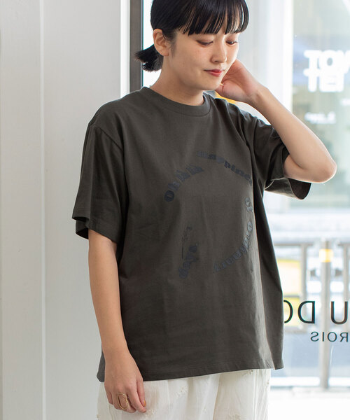POU DOU DOU(プードゥドゥ)の「厚盛りプリントサークルロゴTシャツ(Tシャツ/カットソー・レディース・ダークグレー/アイボリー/グリーン・M)」の11枚目の写真