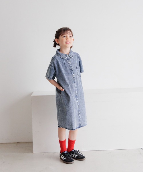 BAYFLOW（ベイフロー）の「[綿100%]デニムシャツワンピ(KIDS)（ワンピース・キッズ・ブラック/ブルー・120cm/110cm/150cm/140cm/130cm）」の7枚目の写真