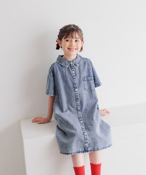 BAYFLOW（ベイフロー）の「[綿100%]デニムシャツワンピ(KIDS)（ワンピース・キッズ・ブラック/ブルー・120cm/110cm/150cm/140cm/130cm）」の9枚目の写真