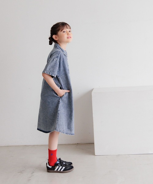 BAYFLOW（ベイフロー）の「[綿100%]デニムシャツワンピ(KIDS)（ワンピース・キッズ・ブラック/ブルー・120cm/110cm/150cm/140cm/130cm）」の10枚目の写真