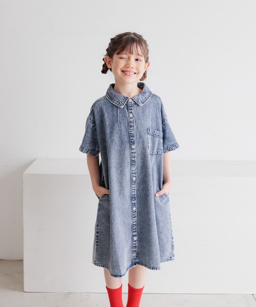 BAYFLOW（ベイフロー）の「[綿100%]デニムシャツワンピ(KIDS)（ワンピース・キッズ・ブラック/ブルー・120cm/110cm/150cm/140cm/130cm）」の12枚目の写真