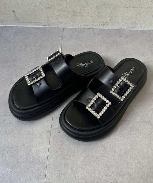 Chez toi（シェトワ）の「ビジューサンダル（サンダル・レディース・ブラック/オフホワイト/シルバー・SMALL/MEDIUM/LARGE）」の13枚目の写真