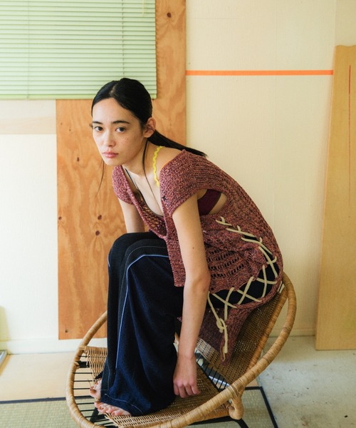 PAMM(パム)の「マクラメチュニックワンピース(ニット/セーター・レディース・コーラルピンク/ネイビー・フリー)」の1枚目の写真