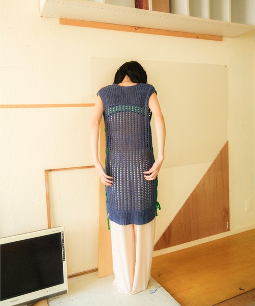 PAMM(パム)の「マクラメチュニックワンピース(ニット/セーター・レディース・コーラルピンク/ネイビー・フリー)」の6枚目の写真