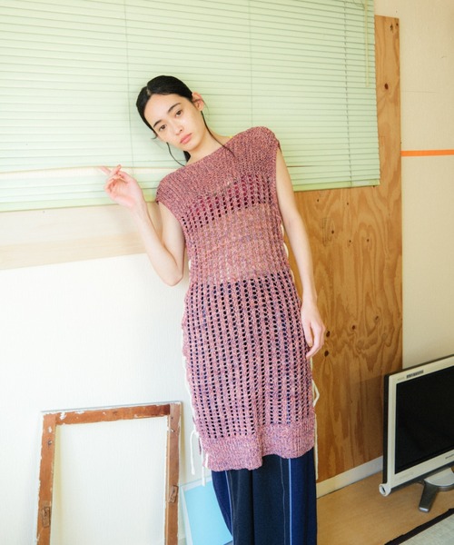 PAMM(パム)の「マクラメチュニックワンピース(ニット/セーター・レディース・コーラルピンク/ネイビー・フリー)」の15枚目の写真