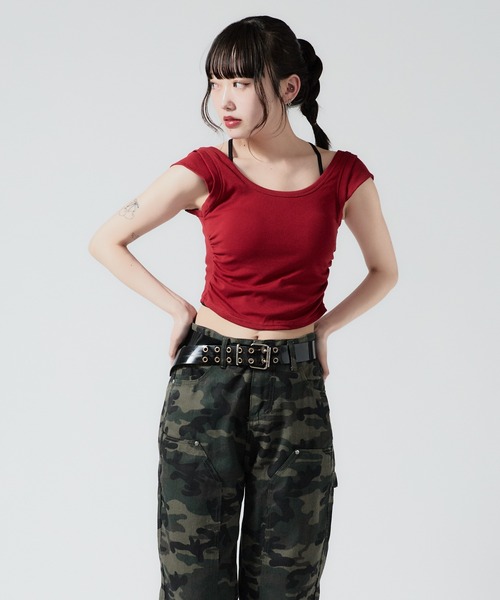 Chick(チック)の「フェイクレイヤード キャミソール(Tシャツ/カットソー・レディース・グレー/ブラック/レッド/ホワイト・FREE)」の4枚目の写真